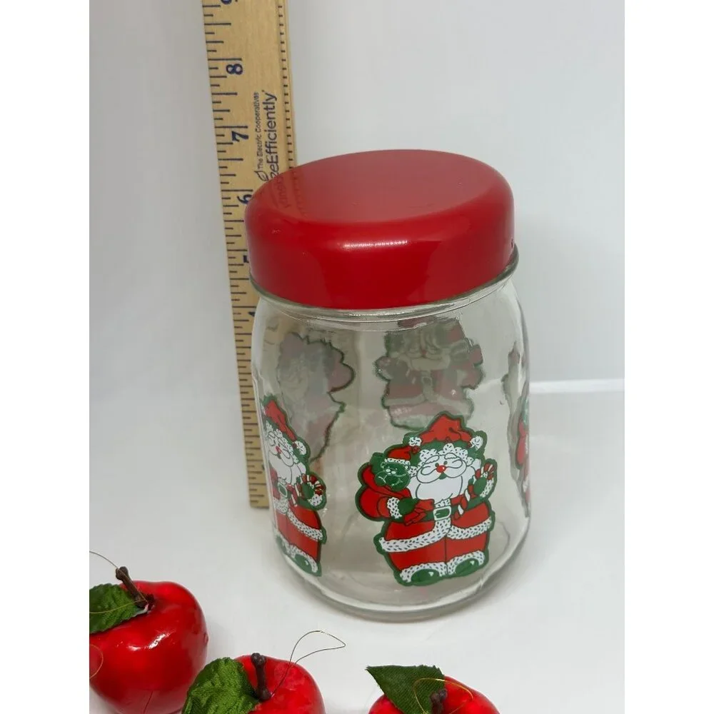 Vintage Christmas Apple Ornaments Santa Glass Jar Red Lid Holiday Tree Decor 8pc